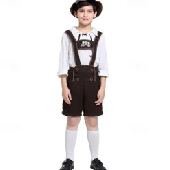 Boys Oktoberfest Costume Traditional German Beer Outfit Lederhosen Shirt Hat 3 Pieces Munich Bavarian Costume for Kids