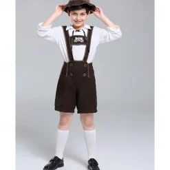 Boys Oktoberfest Costume Traditional German Beer Outfit Lederhosen Shirt Hat 3 Pieces Munich Bavarian Costume for Kids