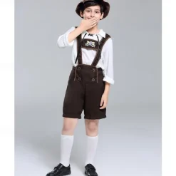 Boys Oktoberfest Costume Traditional German Beer Outfit Lederhosen Shirt Hat 3 Pieces Munich Bavarian Costume for Kids