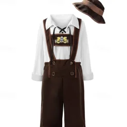 Boys Oktoberfest Costume Traditional German Beer Outfit Lederhosen Shirt Hat 3 Pieces Munich Bavarian Costume for Kids