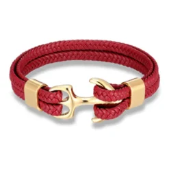 bracelet for men, sturdy cowhide leather bracelet, multilayer vintage anchor bracelet wrap cuff - blue with silver anchor