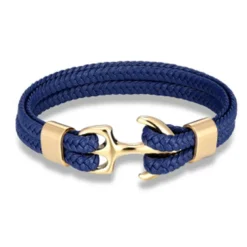 bracelet for men, sturdy cowhide leather bracelet, multilayer vintage anchor bracelet wrap cuff - blue with silver anchor