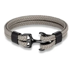 bracelet for men, sturdy cowhide leather bracelet, multilayer vintage anchor bracelet wrap cuff - blue with silver anchor