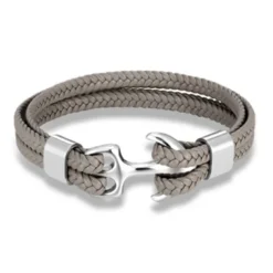 bracelet for men, sturdy cowhide leather bracelet, multilayer vintage anchor bracelet wrap cuff - blue with silver anchor