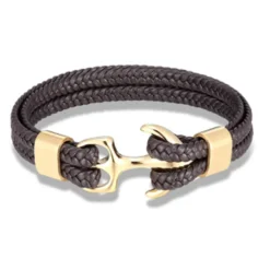 bracelet for men, sturdy cowhide leather bracelet, multilayer vintage anchor bracelet wrap cuff - blue with silver anchor