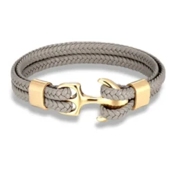 bracelet for men, sturdy cowhide leather bracelet, multilayer vintage anchor bracelet wrap cuff - blue with silver anchor