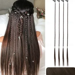 Braid Hair Extensions 4 PCS Baby Braids Front Side Bang Curtain Bang Clip in Hair Extensions Long Braided Hair Piece Natural Soft Synthetic Hair for Women Daily Wear 20 Inch Cool Light Blonde