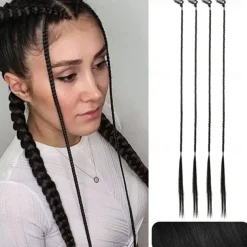 Braid Hair Extensions 4 PCS Baby Braids Front Side Bang Curtain Bang Clip in Hair Extensions Long Braided Hair Piece Natural Soft Synthetic Hair for Women Daily Wear 20 Inch Cool Light Blonde
