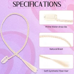Braid Hair Extensions 4 PCS Baby Braids Front Side Bang Curtain Bang Clip in Hair Extensions Long Braided Hair Piece Natural Soft Synthetic Hair for Women Daily Wear 20 Inch Cool Light Blonde