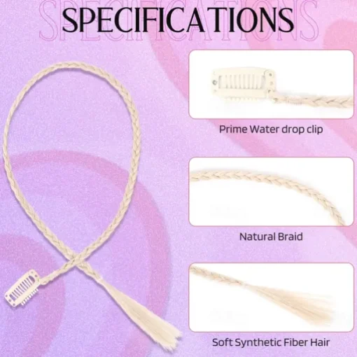 Braid Hair Extensions 4 PCS Baby Braids Front Side Bang Curtain Bang Clip in Hair Extensions Long Braided Hair Piece Natural Soft Synthetic Hair for Women Daily Wear 20 Inch Cool Light Blonde