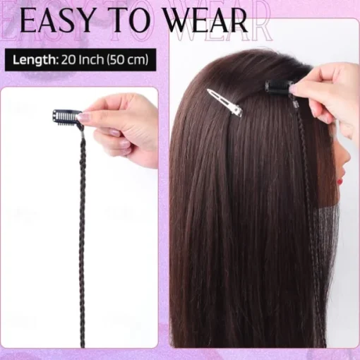 Braid Hair Extensions 4 PCS Baby Braids Front Side Bang Curtain Bang Clip in Hair Extensions Long Braided Hair Piece Natural Soft Synthetic Hair for Women Daily Wear 20 Inch Cool Light Blonde
