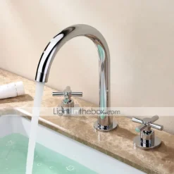 Brass Bathroom Faucet, Chrome Two Handles Three Holes Widerspread Contemporary Bathroom Sink Faucet with Hot and Cold Water