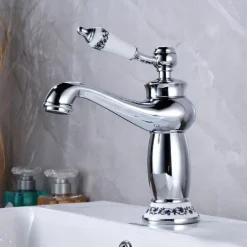 Brass Bathroom Sink Faucet,Ti-PVD Finish Single Handle One Hole Bath Taps with Hot and Cold Switch and Ceramic Valve