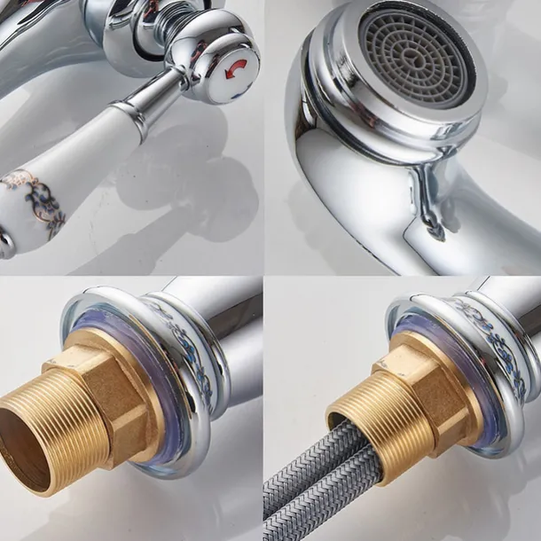 Brass Bathroom Sink Faucet,Ti-PVD Finish Single Handle One Hole Bath Taps with Hot and Cold Switch and Ceramic Valve
