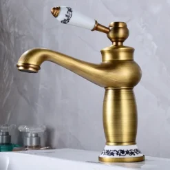 Brass Bathroom Sink Faucet,Ti-PVD Finish Single Handle One Hole Bath Taps with Hot and Cold Switch and Ceramic Valve