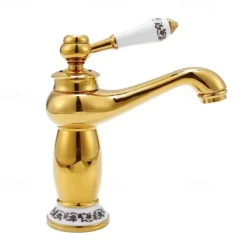 Brass Bathroom Sink Faucet,Ti-PVD Finish Single Handle One Hole Bath Taps with Hot and Cold Switch and Ceramic Valve