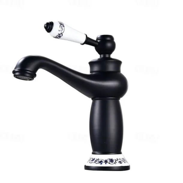 Brass Bathroom Sink Faucet,Ti-PVD Finish Single Handle One Hole Bath Taps with Hot and Cold Switch and Ceramic Valve