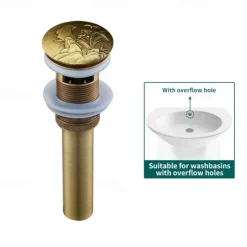 Brass Pop Up Sink Drain Stopper with Overflow Bathroom Faucet Vessel Vanity Sink Drainer