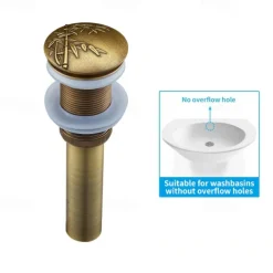 Brass Pop Up Sink Drain Stopper with Overflow Bathroom Faucet Vessel Vanity Sink Drainer
