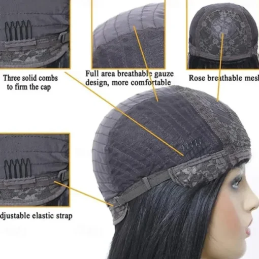 Brazilian Human Hair Wig with Bangs Remy Straight Hair Bob Wigs Full Machine Made Wig for Women 8-14Inches Glueless Bob Wig