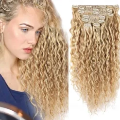 Brazilian P27-613 Water Wave Blonde Human Hair Extensions Unprocessed Human Hair Bundles Weft 1PC 100g Piano Color (18 100G Clip In Human Hair