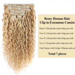 Brazilian P27-613 Water Wave Blonde Human Hair Extensions Unprocessed Human Hair Bundles Weft 1PC 100g Piano Color (18 100G Clip In Human Hair