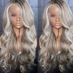 Brazilian Raw Remy Hair Wavy Highlight Ash Blonde Glueless 5x5 Lace Closure Glueless Wigs Colored 13x4 Lace Frontal Wig Pre-Plucked For Women