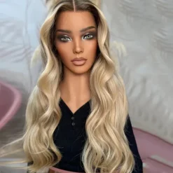 Brazilian Remy Hair Ash Blonde Highlight Ombre Glueless 5x5 Lace Closure Wigs Body Wave Lace Front Wig Natural Hairline Pre-Plucked For Women