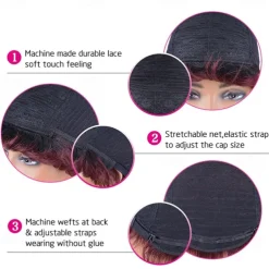 Brazilian Short Pixie Afro Kinky Curly Wigs for Women Glueless Brown Colored Hair Bob Wig With Bangs 6 inch Human Hair Wig