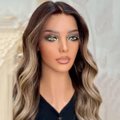 Brazilian Virgin Hair Glueless 5x5 Lace Closure Wigs Ash Blonde Ombre Highlight Lace Frontal Wig Natural Hairline Pre-Plucked For Women