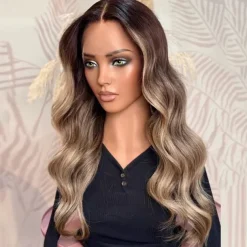 Brazilian Virgin Hair Glueless 5x5 Lace Closure Wigs Ash Blonde Ombre Highlight Lace Frontal Wig Natural Hairline Pre-Plucked For Women