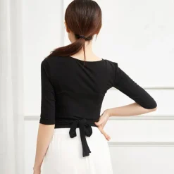 Breathable Ballet Top Ruching Bandage Solid Women's Training Performance Half Sleeve Modal