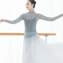 Breathable Ballet Top Split Joint Women's Training Performance Long Sleeve Tulle