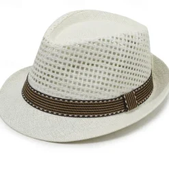 Breathable Sun Hat Men's Straw Hat With Mesh Stitching British Retro Jazz Hat Sun Hat