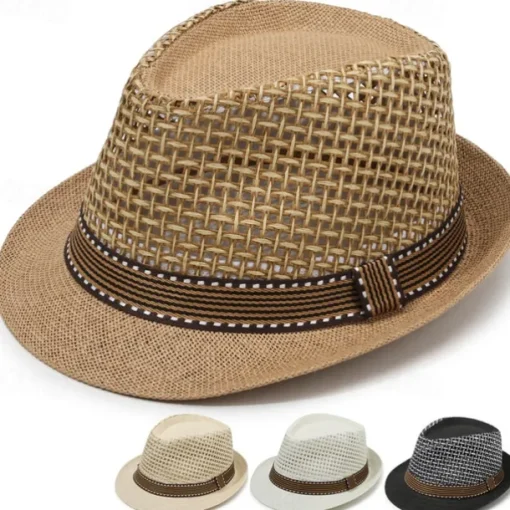 Breathable Sun Hat Men's Straw Hat With Mesh Stitching British Retro Jazz Hat Sun Hat