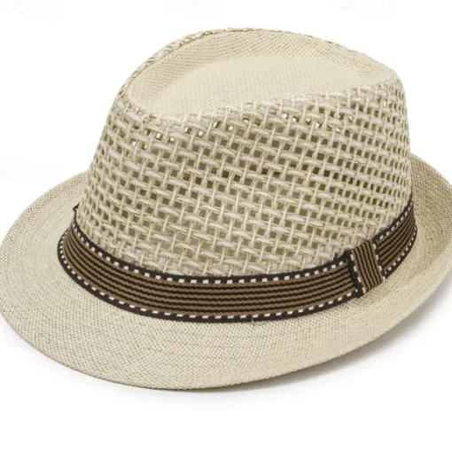 Breathable Sun Hat Men's Straw Hat With Mesh Stitching British Retro Jazz Hat Sun Hat