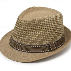 Breathable Sun Hat Men's Straw Hat With Mesh Stitching British Retro Jazz Hat Sun Hat