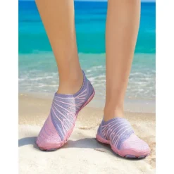 Breathable Water Shoes for Women – Stylish Velcro Mesh Barefoot Aqua Shoes for Beach, Kayaking, Swimming & Travel, Quick-Drying Lightweight Swim Footwear