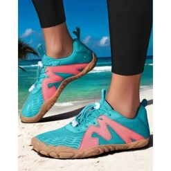 Breathable Wide Fit Water Shoes for Women – Stylish Color-block Barefoot Aqua Shoes for Beach, Kayaking, Swimming & Travel, Quick-Drying Lightweight Swim Footwear
