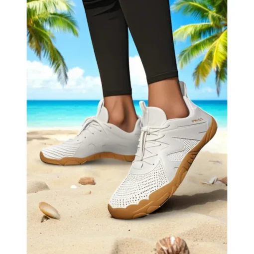 Breathable Wide Fit Water Shoes for Women – Stylish Color-block Barefoot Aqua Shoes for Beach, Kayaking, Swimming & Travel, Quick-Drying Lightweight Swim Footwear