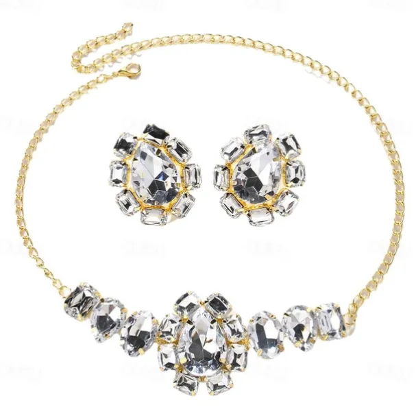 Bridal Jewelry Sets 1 set Rhinestone 1 Necklace Earrings Women's Elegant Personalized Stylish Cute Classic Drop Flower irregular Jewelry Set For Wedding Party