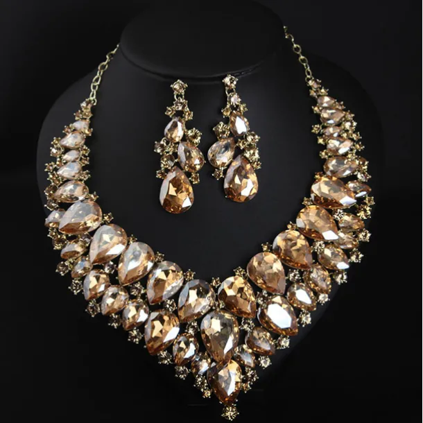 Bridal Jewelry Sets 1 set Crystal Rhinestone Alloy 1 Necklace Earrings Women's Statement Colorful Cute Fancy Pear irregular Jewelry Set For Party Wedding