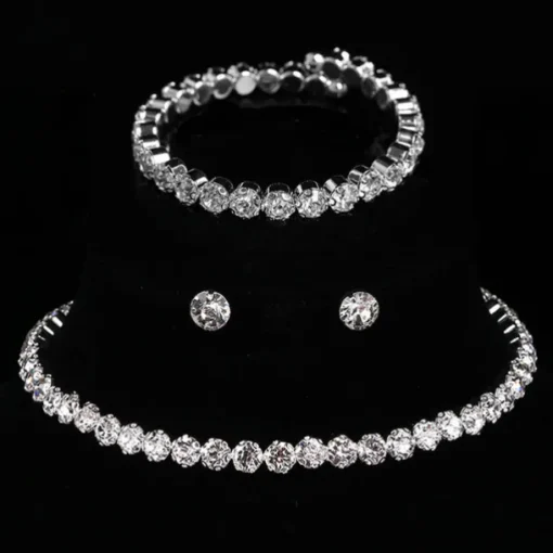 Bridal Jewelry Sets Three-piece Suit Rhinestone Chrome 1 Necklace 1 Bracelet Earrings Women's Elegant Fashion Holiday Retro Precious Round Jewelry Set For Party Wedding Gift / Engagement
