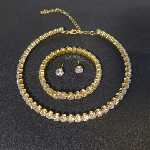 Bridal Jewelry Sets Three-piece Suit Rhinestone Chrome 1 Necklace 1 Bracelet Earrings Women's Elegant Fashion Holiday Retro Precious Round Jewelry Set For Party Wedding Gift / Engagement
