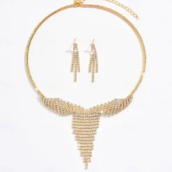 Bridal Jewelry Sets Two-piece Suit Imitation Diamond 1 Necklace Earrings Women's Classic Sweet Lovely Classic Love Precious Jewelry Set For Wedding Gift