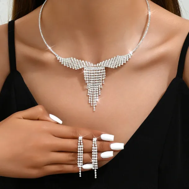 Bridal Jewelry Sets Two-piece Suit Imitation Diamond 1 Necklace Earrings Women's Classic Sweet Lovely Classic Love Precious Jewelry Set For Wedding Gift