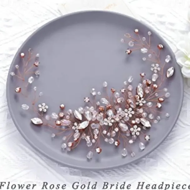 Bride Flower Wedding Hair Vine Crystal Bridal Hair Piece Rhinestone Party Hair Accessories Leaf Hair Jewelry Bead Headpiece for Women and Girls