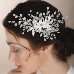 Bride Headwear Wedding Dress Ancient Style Hanfu Hair Comb Pearl Crystal Bead String White Headflower Ceramic Flower Comb