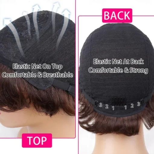 Brown Bob Wig Human Hair Short Pixie Cut Wig with Bangs Layered Human Hair Wigs for Black Women #4 Chocolate Colored Straight None Lace Front Wigs 150% Density Pre Plucked Natural Hairline