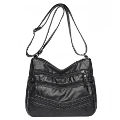 Brown Faux Leather Crossbody Bag for Women - Multi-Zip Casual Handbag with Adjustable Strap and Braided Accent, Perfect for Everyday Use and Travel